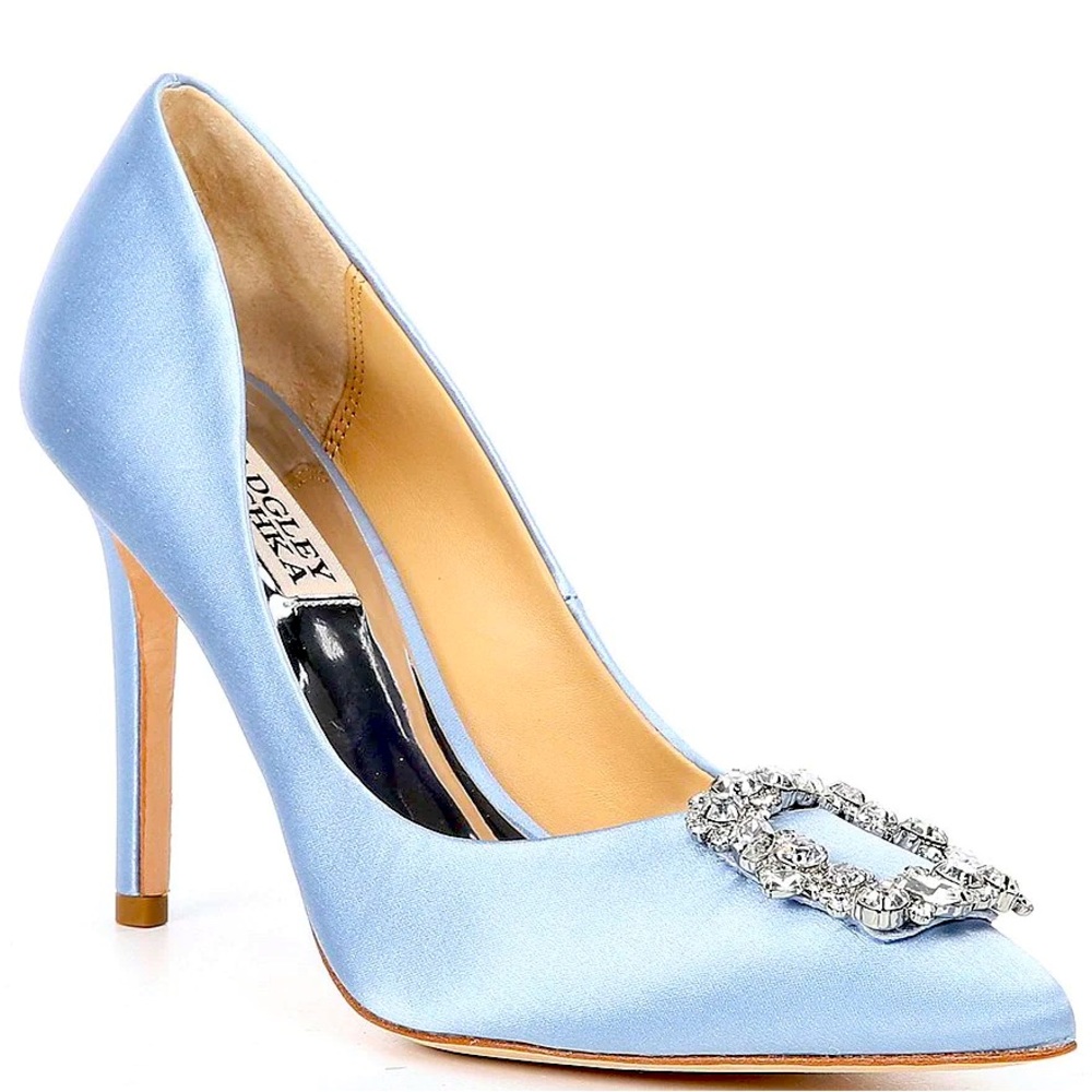 Badgley Mischka pale blue satin shoes.